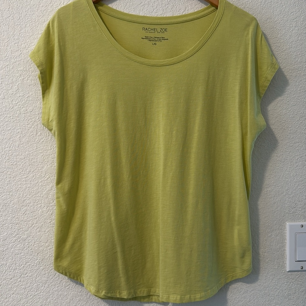 NWOT Rachel Zoe Scoop Neck Cap Sleeve Soft Tee, Chartreuse, size Large